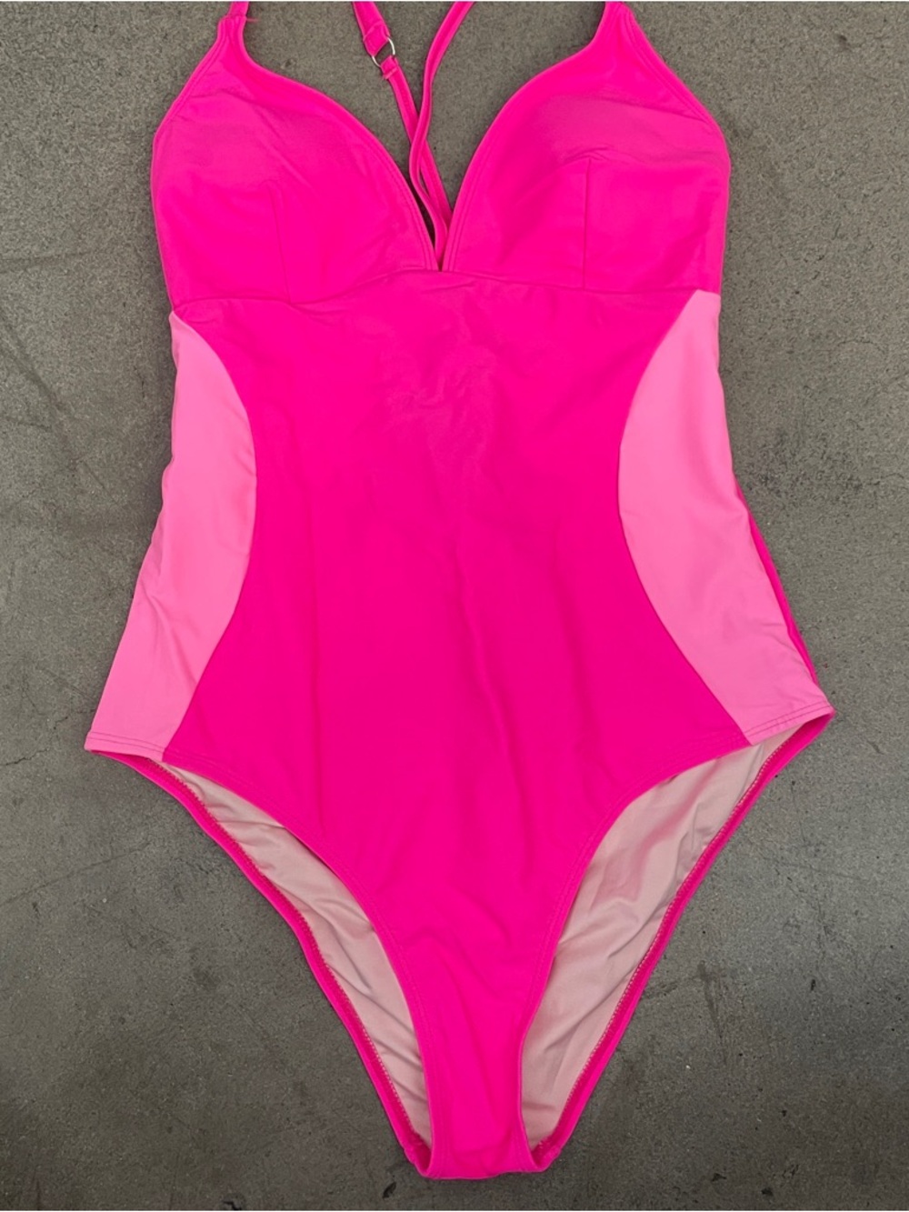 Hot Pink One-Piece Swimsuit with Light Pink Side Panels size L